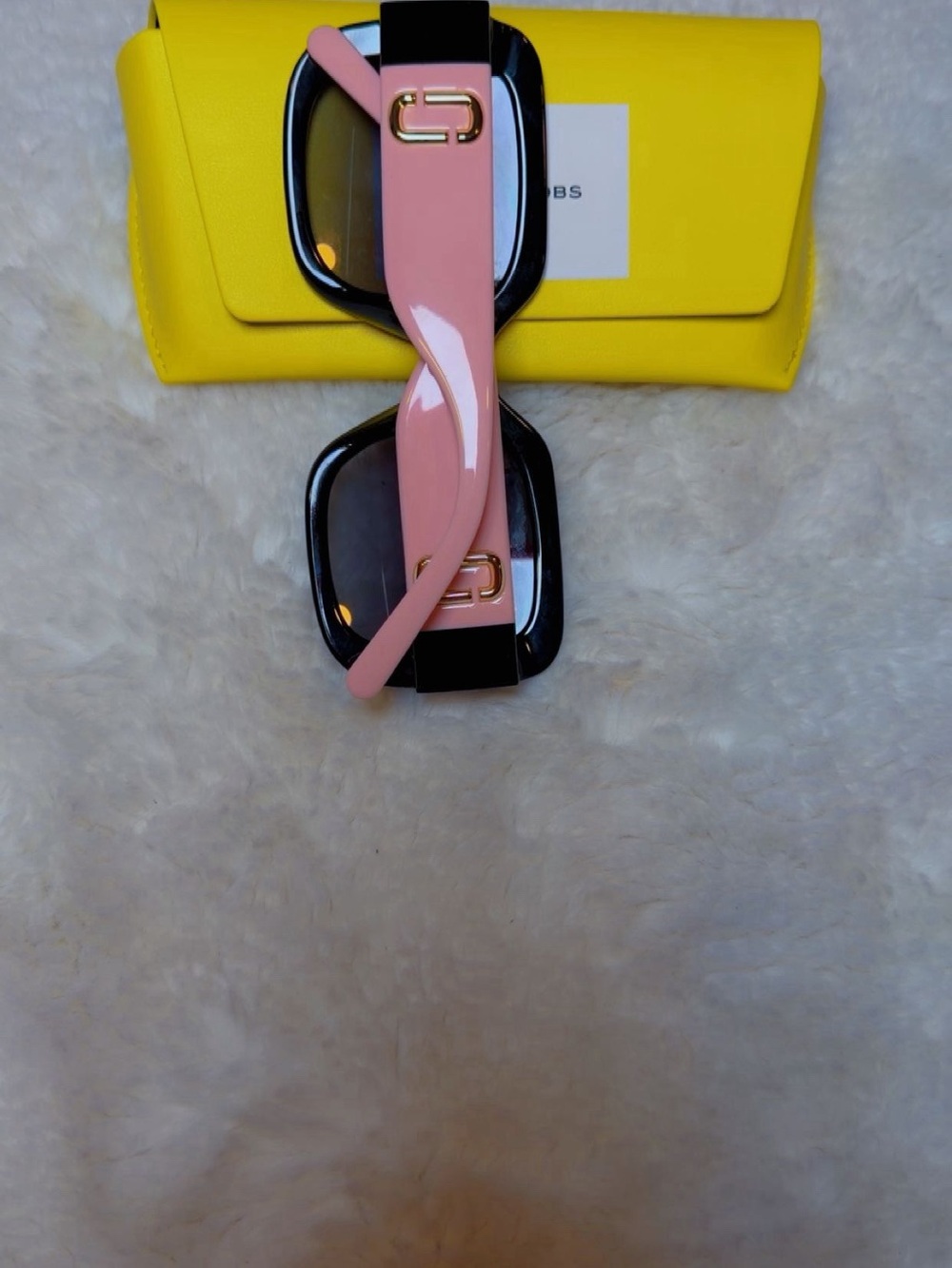 Marc Jacobs Pink and Black Square Sunglasses with Yellow Case